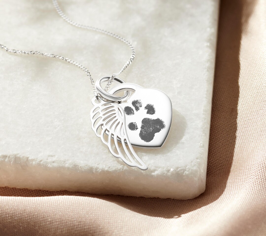 Angel Wing Paw Print Necklace • Personalised Pet Memorial Jewellery ...
