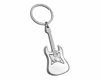 personalised white diamanté guitar keyring in gift pouch BR577 Engraved 