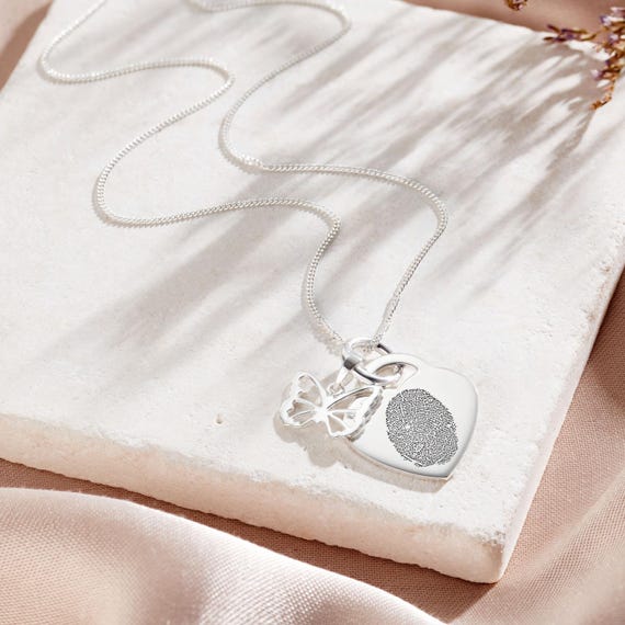 Sterling Silver Fingerprint Butterfly Necklace • Fingerprint Jewellery •  Memorial Jewellery • Bereavement Gift • Grief Loss
