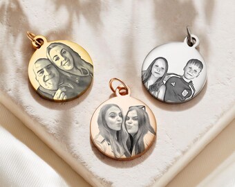 Photo Circle Charm | Personalised Picture Pendant | Polished Stainless Steel | Memorial Keepsake | Christmas Gift