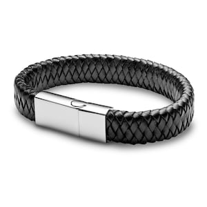 Men&#39;s personalised black leather cuff bracelet - Memorial Jewellery • Men&#39;s Jewellery • Bereavement Gift - Gift for him