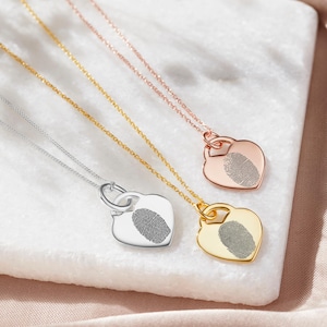 Collar de oro con huella dactilar en forma de corazón - Regalo para el recuerdo y el duelo - Urna de recuerdo especial - Collar de oro de 18 quilates con huella dactilar
