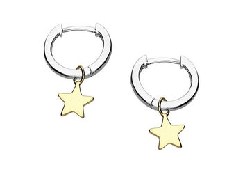 Two Tone Star Huggie Earrings - Mini Hoop Earrings - Star Earrings - Curated Ear