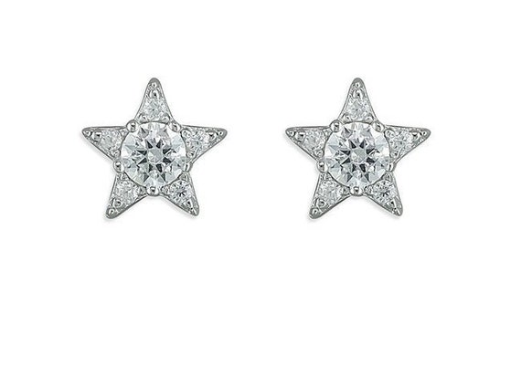 Sterling Silver Star Stud Earrings - Cubic Zirconia Star