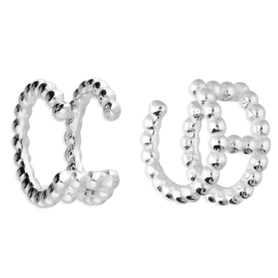 Sterling Silver Double Ear Cuff Hoop Earrings Statement Etsy