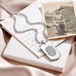 Fingerprint Dog Tag Necklace - Fingerprint Jewellery - Dog Memorial Gift - Cremation Gift - Special Keepsake - Sentiments Saved in Necklace