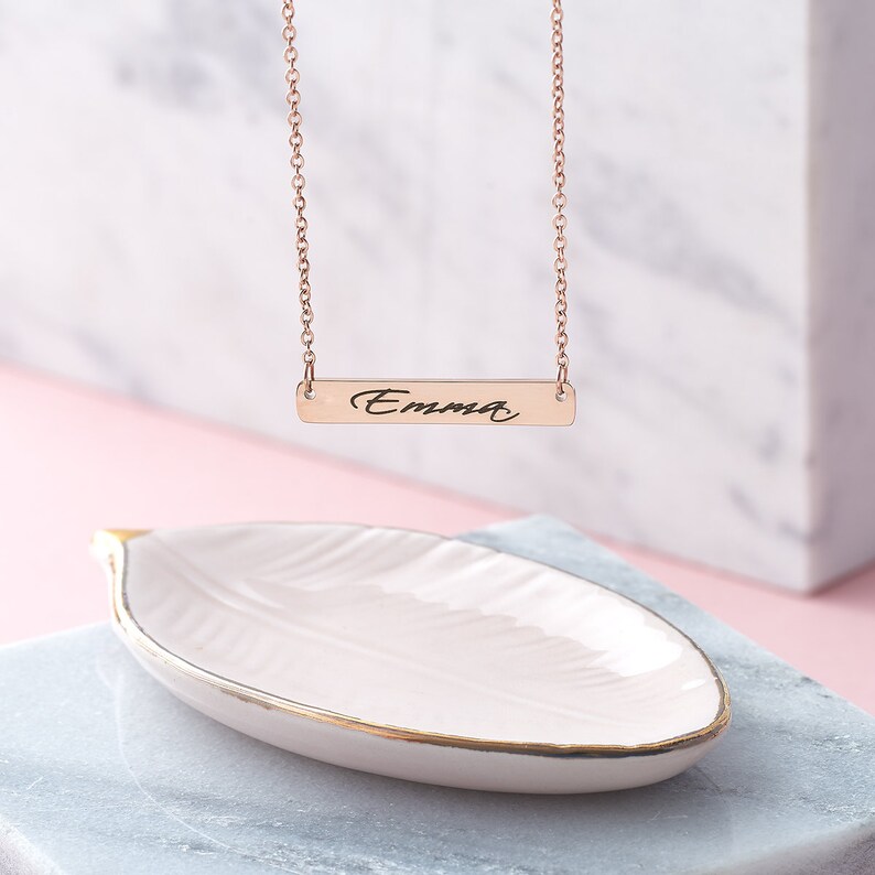 Actual Handwriting Rose Gold Bar Necklace Personalised Jewellery - Engraved - Memorial - Towie - Love Island - Gifts For Her