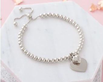 Sterling Silver Floating Heart Bracelet Duo Jewellery Bracelets Beaded Bracelets 