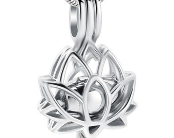 Lotus Caged Ashes Necklace • Cremation Urn Pendant • Memorial Keepsake Jewellery • Remembrance Gift for Loved One •