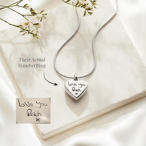 Ashes Necklace | Handwriting Engraved Urn Pendant | Stainless Steel Cremation Jewellery | Silver, Gold or Rose Gold | Christmas Remembrance