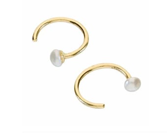 Pearl Micro Hoop Earrings (Rose Gold / Gold) - Memorial gift - Bereavement gift - Special Keepsake