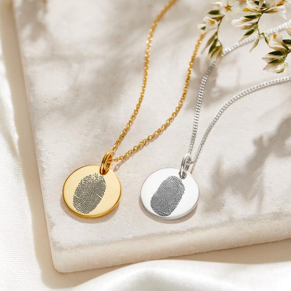 Silver Disc Fingerprint Necklace Memorial Remembrance Gift