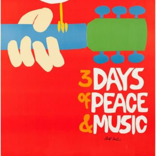 Affiche vintage Woodstock 3 Days of Peace and Music Festival A4/A3