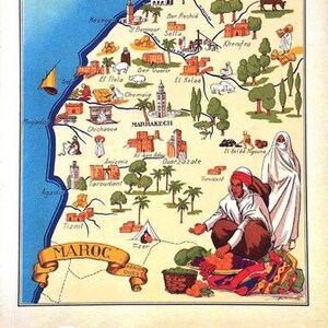 Mapa vintage del cartel de turismo de Marruecos Impresión A4/A3