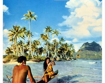 Vintage TAI Flights To Tahiti Poster A3/A4