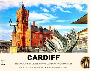 Vintage Style Railway Poster Cardiff South Wales  A4/A3/A2 Print