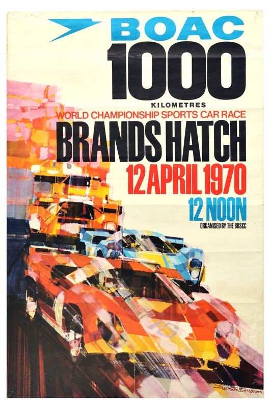Vintage 1970 Brands Hatch Sports Car Motor Racing Poster
