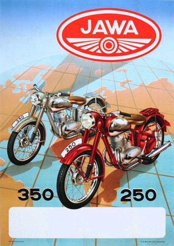 Vintage Jawa 350 Motorcycle Advertisement Poster A3/A4 Print Etsy