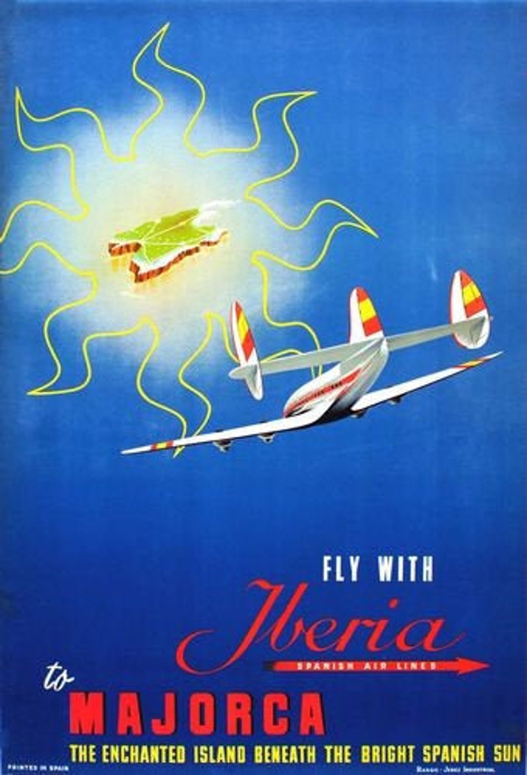 Vintage Iberia Spanish Airlines Flights to Majorca Airline Poster
