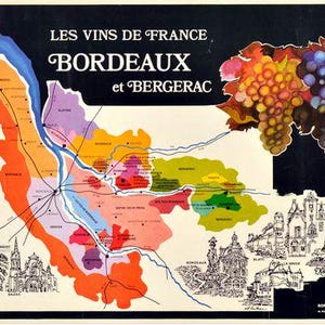 Vintage Franse bordeaux-wijnkaart toerisme posterafdruk A3/A4