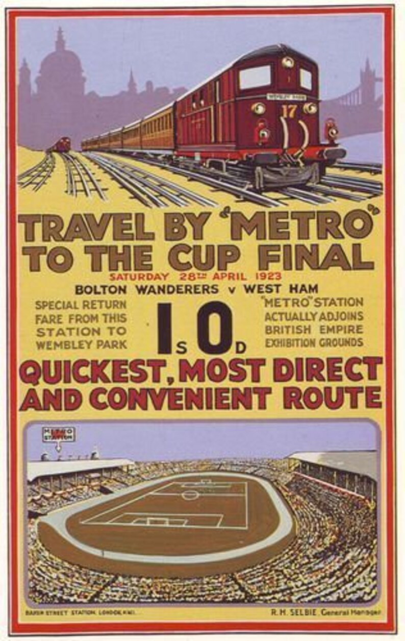 1923 Fa Cup Final Travel Poster Bolton West Ham Poster A3 / A2 Print - Etsy