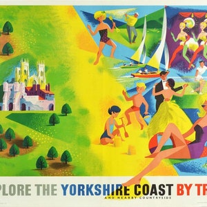 Vintage British Rail Yorkshire Coastal Map Railway affiche impression A3/A4