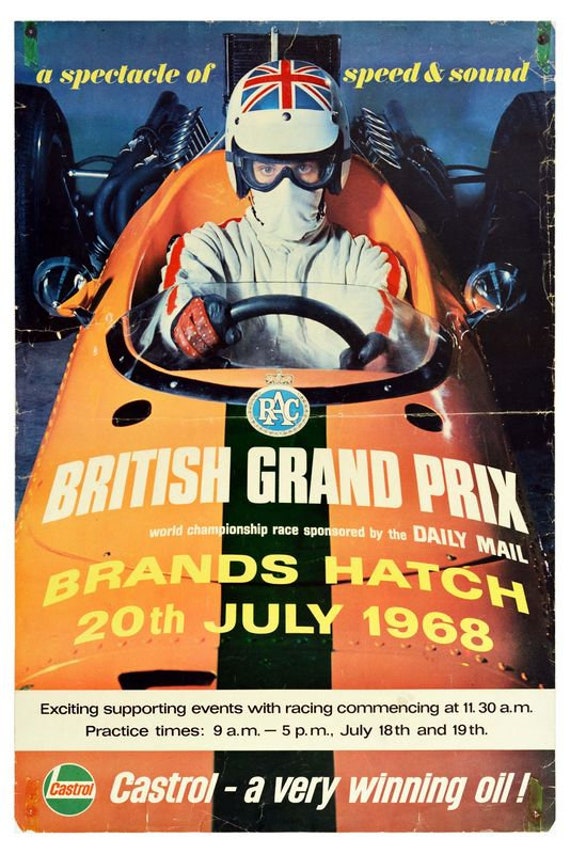 Vintage 1968 British Grand Prix Motor Racing Poster Print Etsy Australia