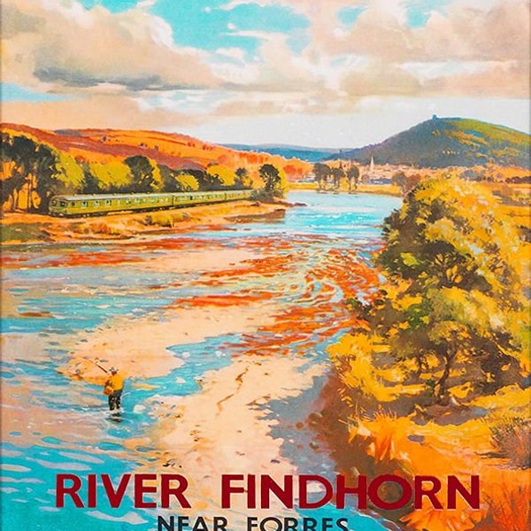 Vintage British Rail Forres River Findhorn Railway Poster Print A3/A4