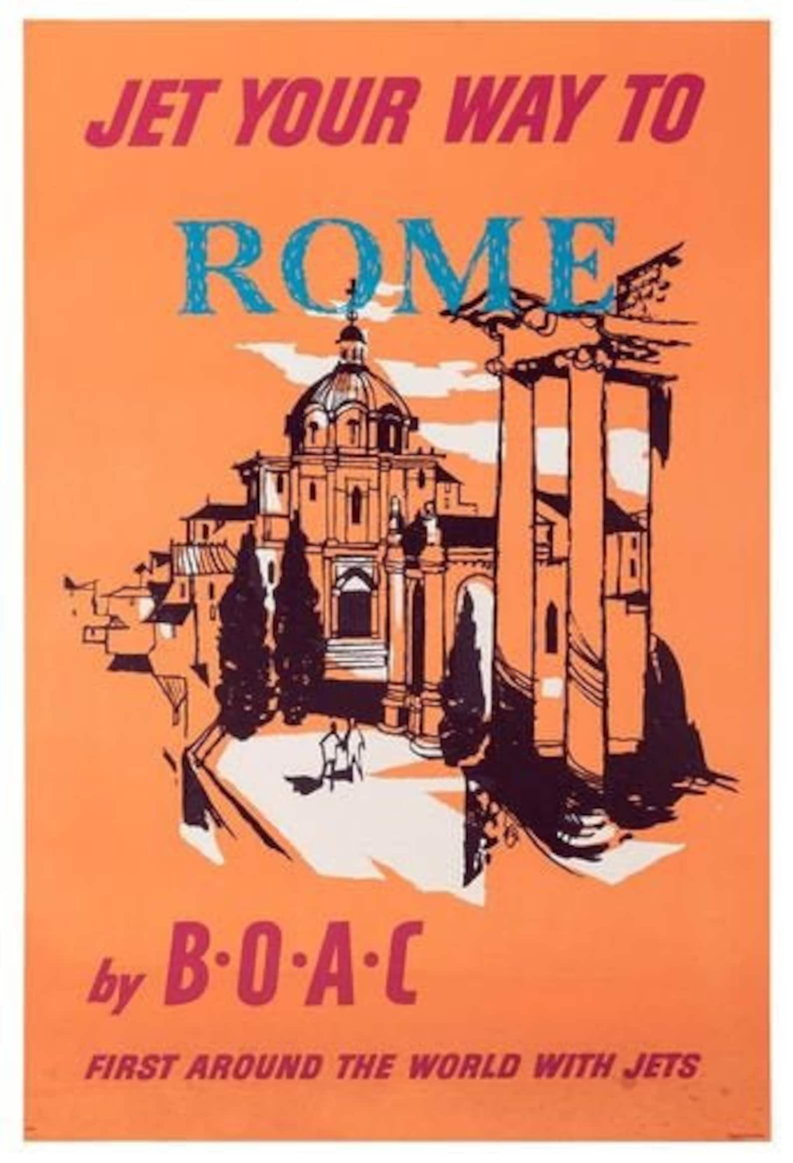 Vintage BOAC Flights to Rome Airline Poster A3/A4 Print Etsy
