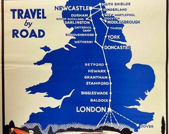 Vintage United and Orange Overnight Coach within England Poster A3/A4