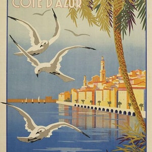 Vintage Menton Cote D Azur Francia Cartel de turismo Impresión A3/A4