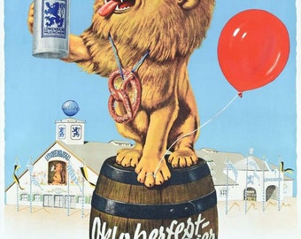 Vintage Lowenbrau Munich Oktoberfest Beer Advertisement Poster Print A3/A4
