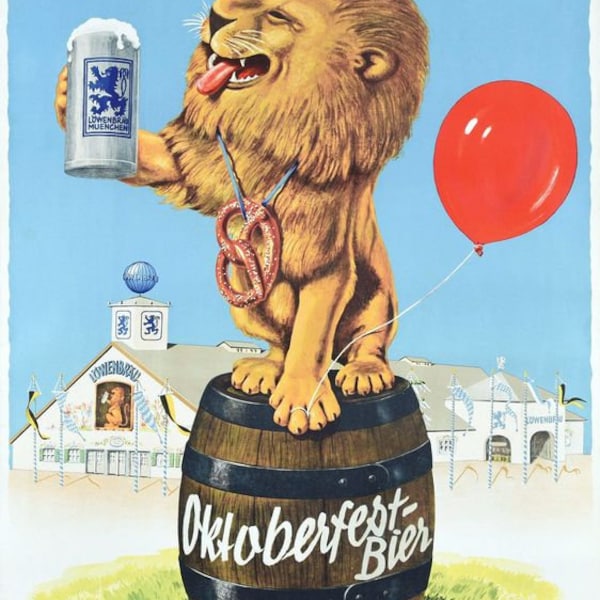 Stampa di poster pubblicitari della birra dell'Oktoberfest di Monaco di Baviera vintage Lowenbrau A3/A4