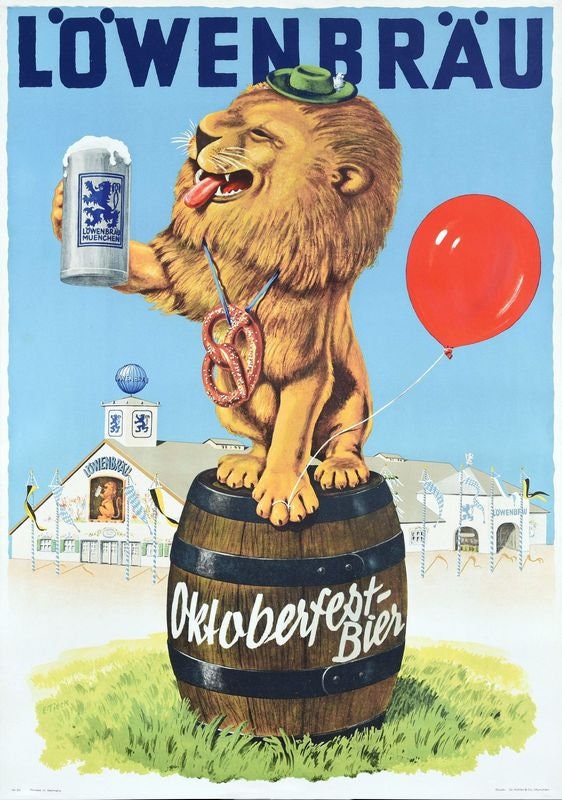 Vintage Lowenbrau Munich Oktoberfest Beer Advertisement Poster Print A3/A4