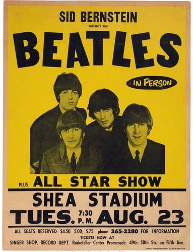 Vintage 1965 the Beatles at Shea Stadium NYC Concert Poster