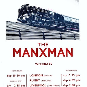 Vintage British Rail The Manxman London Liverpool Railway Poster Print A3/A4