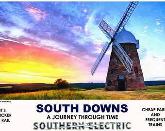 Vintage Style Railway Poster Halnaker Windmill South Downs A4/A3/A2 Print