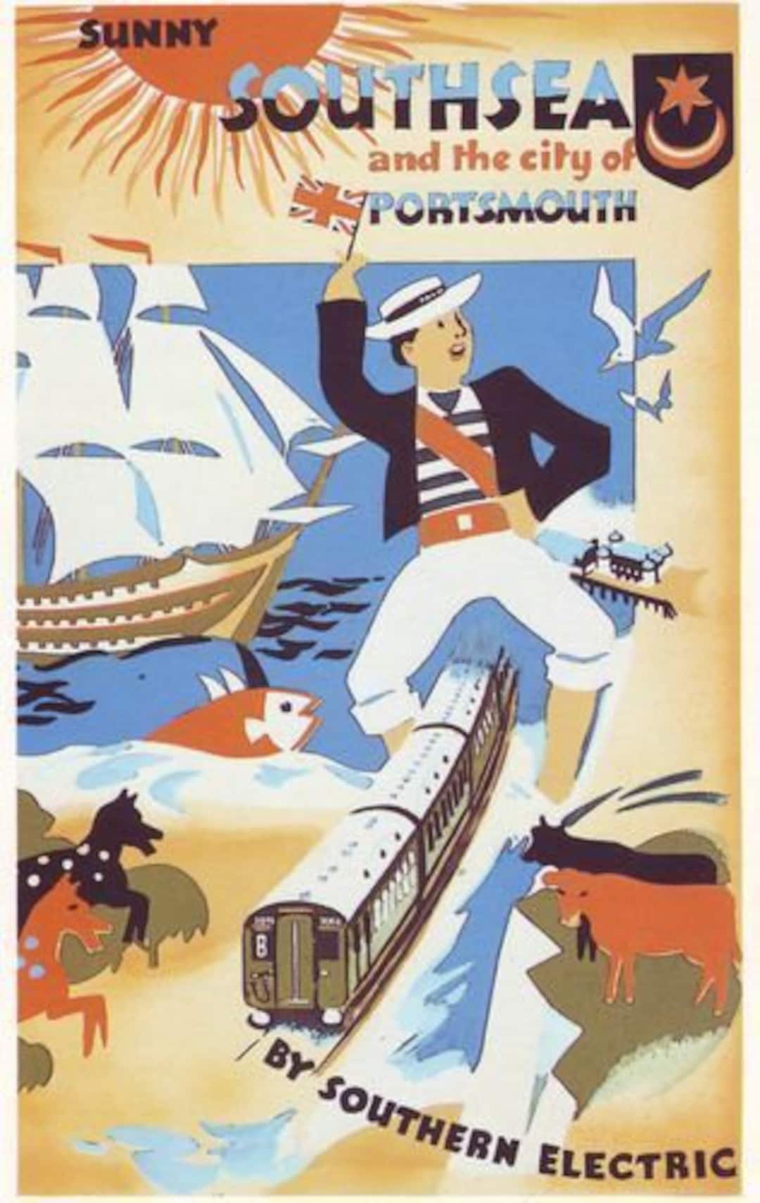 1930's Southsea Southern Electric Railway Poster Print A3/a4 Etsy