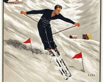 Vintage französische Pyrenäen Winter Sport Tourismus Poster A3/A4