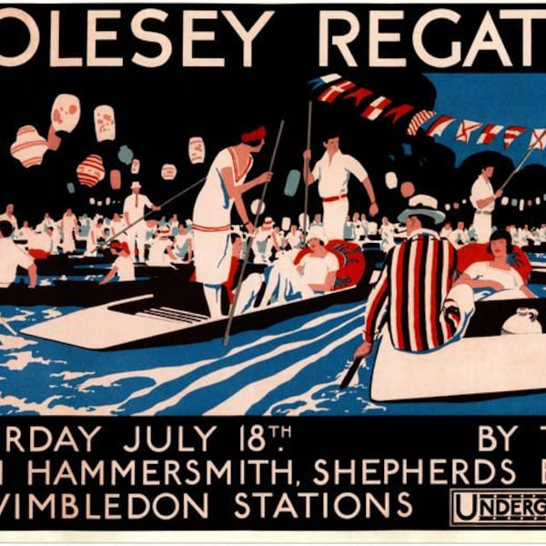 Vintage 1925 Molesey Regatta Rowing Poster Print A3/A4