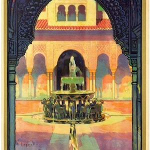 Vintage Granada Alhambra España Turismo Cartel Impresión A3/A4