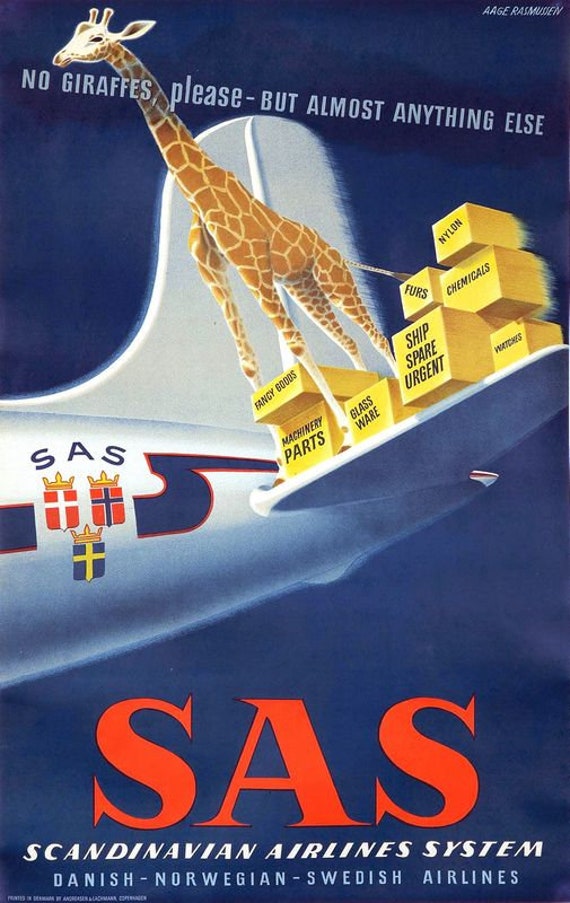 Vintage SAS Scandinavian Airlines Cargo Airline Poster Print A3/A4 