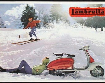 Vintage lambretta ski slope motor scooter advertisement poster a3/a4