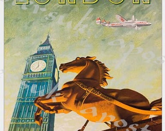 Vintage twa flights to london poster a3/a4 print