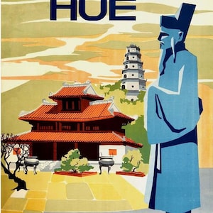 Vintage Hue Vietnam Turismo Cartel Impresión A3/A4