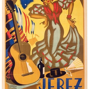 Vintage 1952 Jerez España Fiesta Cartel Impresión A3/A4