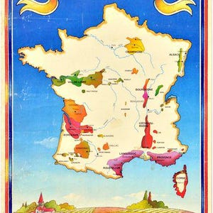 Vintage französische Wein Karte Tourismus Poster Druck A3 / A4