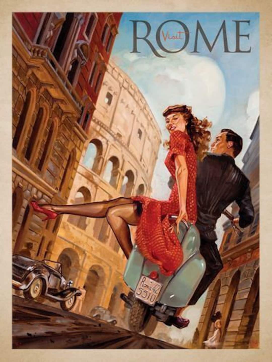 Vintage Visit Rome Scooter Tourism Poster Print A3/a4 - Etsy