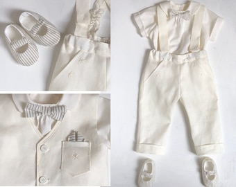 Costume de baptême, costume de cérémonie, costume d'été pour porteur d'alliances, mariage, lin, 3 pièces, également blanc, baptême, TINO