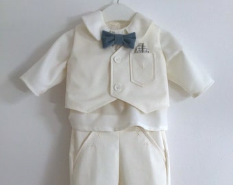 Baptism set boy suit spring summer velvet cotton white NINO